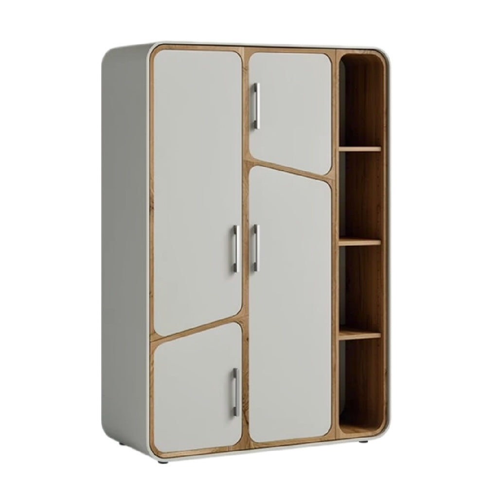 **Nowoczesna szafa z minimalistycznym designem i półkami**